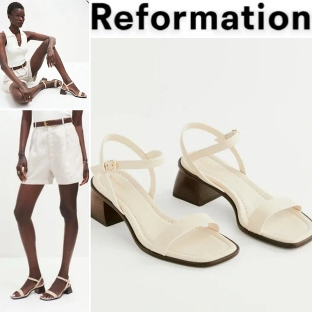 Reformation Stephanie Heeled Sandal Ivory Strappy Block Heel NWT Sz 6.5 298$